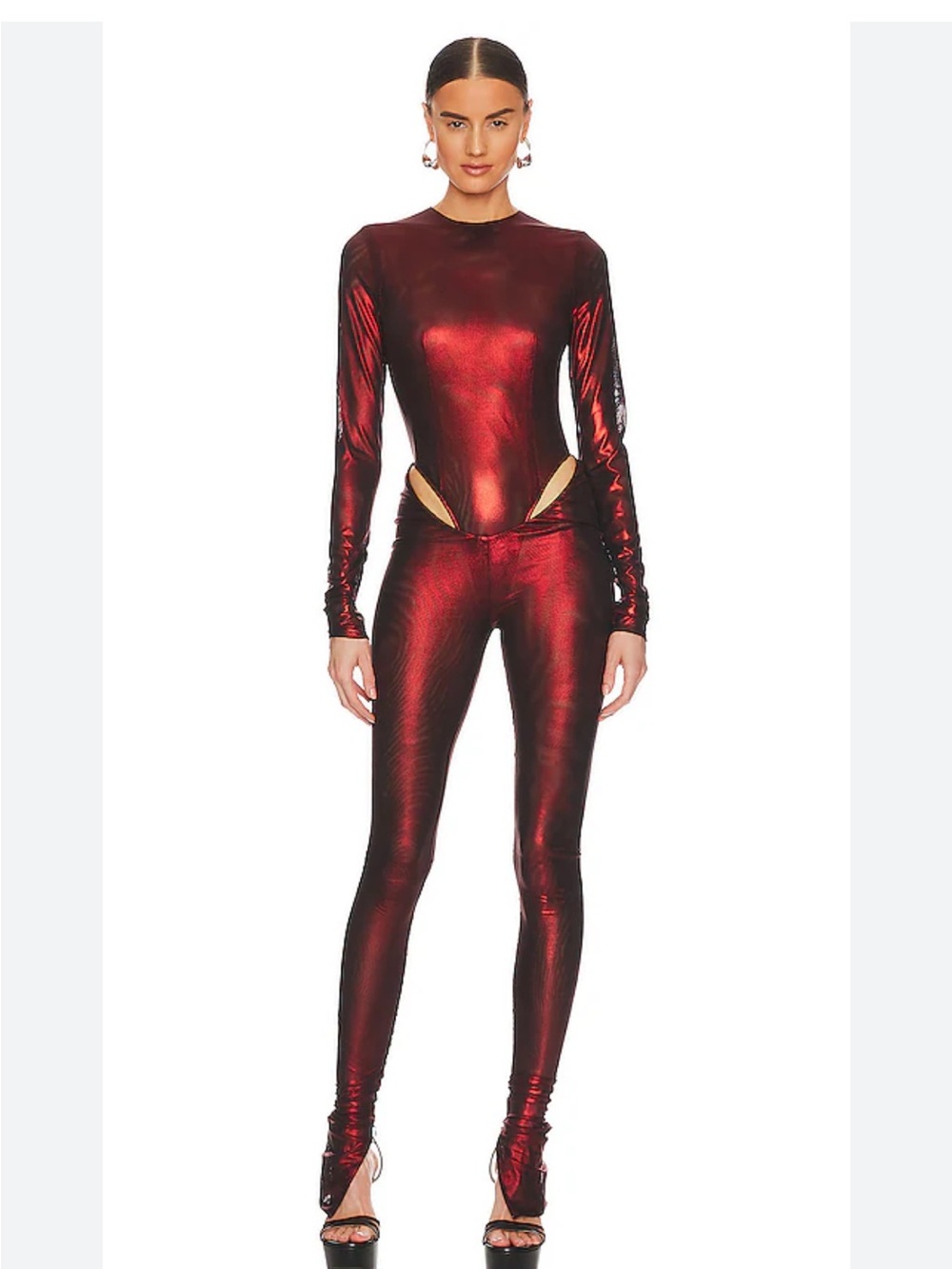 LaQuan Smith Oxblood Metallic Cutout Jumpsuit Red Burgundy Designer Catsuit XS